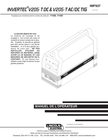 Invertec V205-T AC/DC | Invertec V205-T DC | Mode d'emploi | Lincoln Electric V205-T DC - 11426 Manuel utilisateur | Fixfr