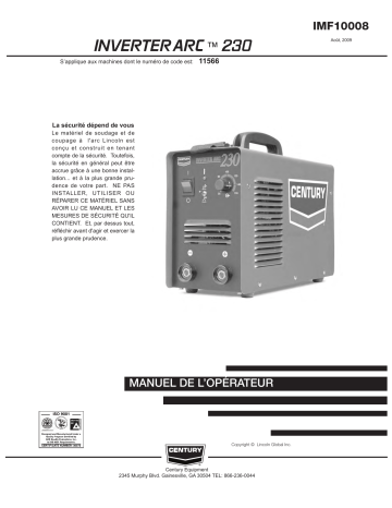 Mode d'emploi | Lincoln Electric INVERTER ARC 230 - 11566 Manuel utilisateur | Fixfr