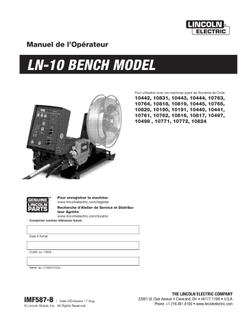 Mode d'emploi | Lincoln Electric LN-10 - 10761 Manuel utilisateur | Fixfr