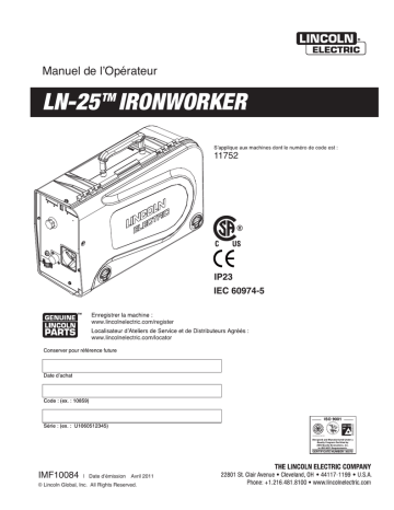 Mode d'emploi | Lincoln Electric LN-25 Pro Ironworker - 11752 Manuel utilisateur | Fixfr