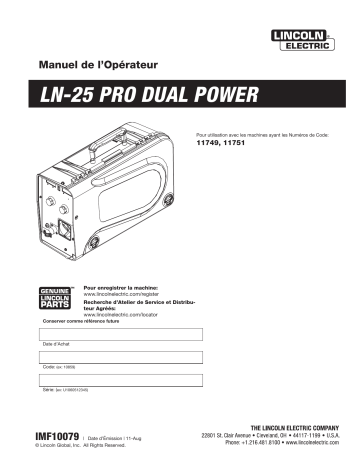 Mode d'emploi | Lincoln Electric LN-25 Pro Dual Power- 11749 Manuel utilisateur | Fixfr
