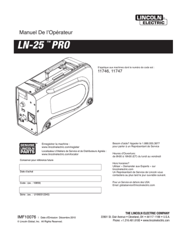 Mode d'emploi | Lincoln Electric LN-25 Pro Extra Torque - 11747 Manuel utilisateur | Fixfr