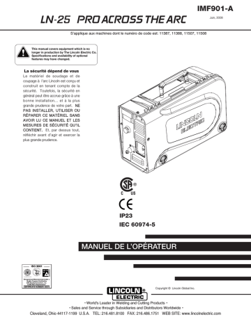 Mode d'emploi | Lincoln Electric LN-25 Pro (Ex Torque) - 11388 Manuel utilisateur | Fixfr