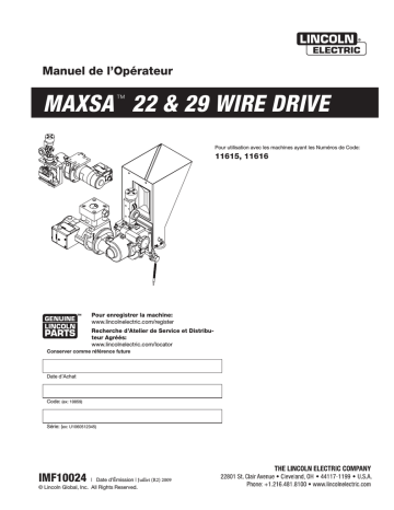 MAXsa 22 | Mode d'emploi | Lincoln Electric MAXsa 29 - 11816 Manuel utilisateur | Fixfr