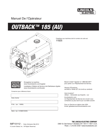 Mode d'emploi | Lincoln Electric Outback 185AU - 11825 Manuel utilisateur | Fixfr