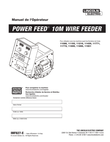 Mode d'emploi | Lincoln Electric Power Feed 10M (Boom) - 11896 Manuel utilisateur | Fixfr