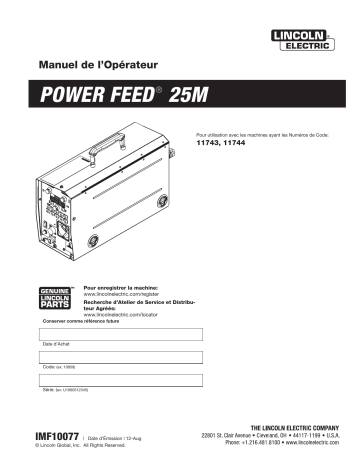 Mode d'emploi | Lincoln Electric Power Feed 25M (Plastic Case) - 11744 Manuel utilisateur | Fixfr