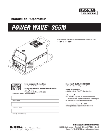 Mode d'emploi | Lincoln Electric Power Wave 355M ArcLink - 11141 Manuel utilisateur | Fixfr