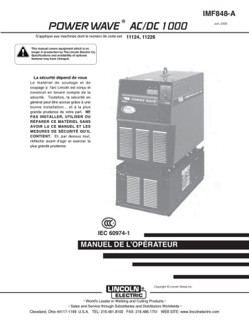 Mode d'emploi | Lincoln Electric Power Wave AC/DC 1000 (CE) - 11226 Manuel utilisateur | Fixfr