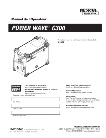 Mode d'emploi | Lincoln Electric Power Wave C300 - 11672 Manuel utilisateur | Fixfr