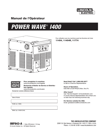Mode d'emploi | Lincoln Electric Power Wave i400 - 11454 Manuel utilisateur | Fixfr