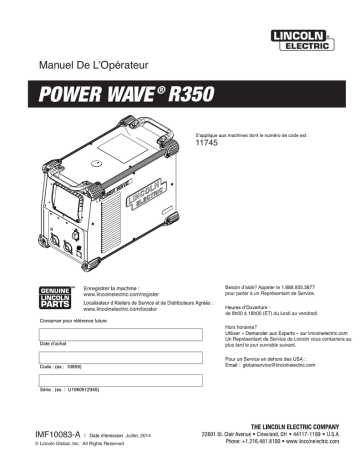 Mode d'emploi | Lincoln Electric Power Wave R350 - 11745 Manuel utilisateur | Fixfr