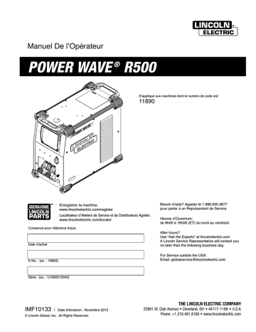 Mode d'emploi | Lincoln Electric Power Wave R500 - 11890 Manuel utilisateur | Fixfr