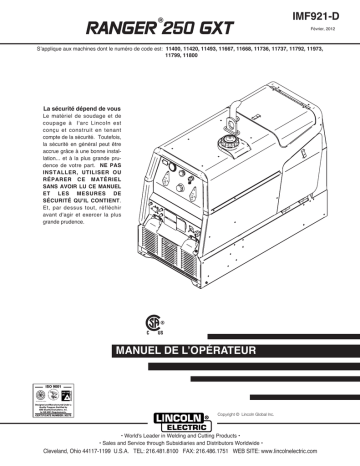 Mode d'emploi | Lincoln Electric Ranger 250 GXT - 12095 Manuel utilisateur | Fixfr