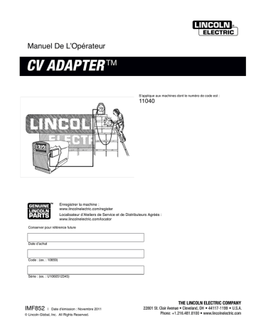 CV Adapter | Mode d'emploi | Lincoln Electric CV Adaptor w/Remote - 11040 Manuel utilisateur | Fixfr