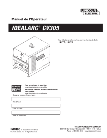 Idealarc CV305 | Mode d'emploi | Lincoln Electric CV-305 - 11178 Manuel utilisateur | Fixfr