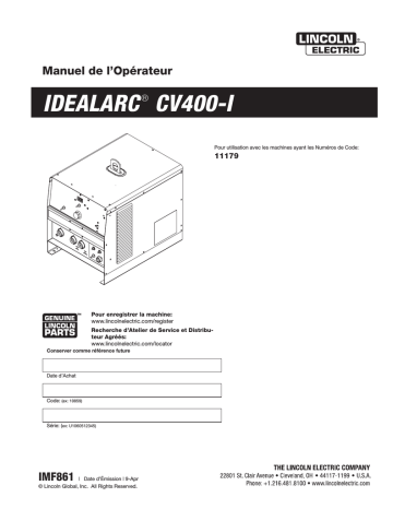 Idealarc CV400-I | Mode d'emploi | Lincoln Electric CV-400-I - 11179 Manuel utilisateur | Fixfr