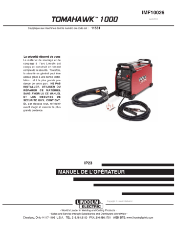 Mode d'emploi | Lincoln Electric Tomahawk 1000 - 11581 Manuel utilisateur | Fixfr