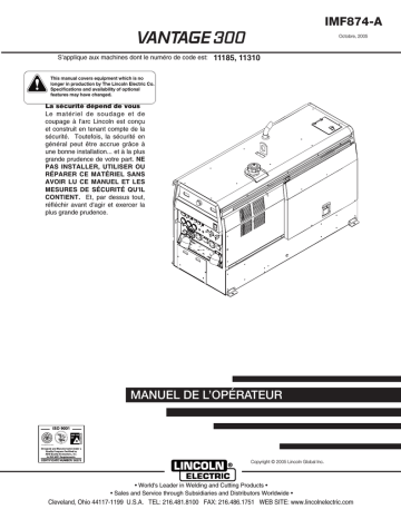 Mode d'emploi | Lincoln Electric Vantage 300 - 11310 Manuel utilisateur | Fixfr