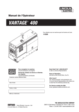 Lincoln Electric Vantage 400 (Perkins) - 11785 Manuel utilisateur