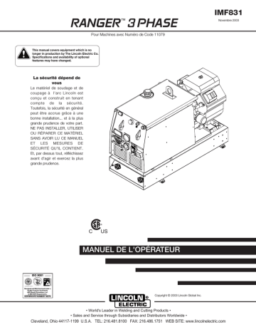 Mode d'emploi | Lincoln Electric Ranger 3-Phase (Kohler) - 11079 Manuel utilisateur | Fixfr