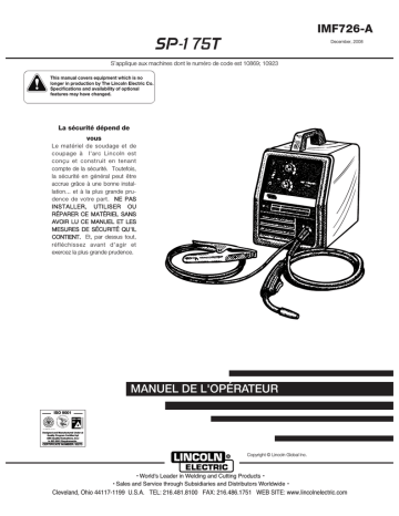 SP175-T | Mode d'emploi | Lincoln Electric SP175T - 10869 Manuel utilisateur | Fixfr