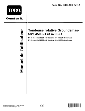 Groundsmaster 4500-D Rotary Mower | Toro Groundsmaster 4700-D Rotary Mower Riding Product Manuel utilisateur | Fixfr