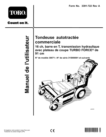 Toro Commercial Walk-Behind Mower, 16HP, T-Bar, Hydro Drive Walk Behind Mower Manuel utilisateur | Fixfr