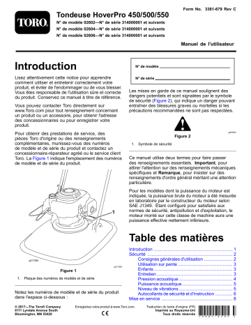 HoverPro 550 Machine | HoverPro 450 Machine | Toro HoverPro 500 Machine Walk Behind Mower Manuel utilisateur | Fixfr