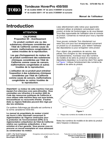 Toro HoverPro 450 Machine Walk Behind Mower Manuel utilisateur | Fixfr