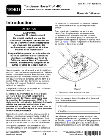 Toro HoverPro 400 Machine Walk Behind Mower Manuel utilisateur | Fixfr