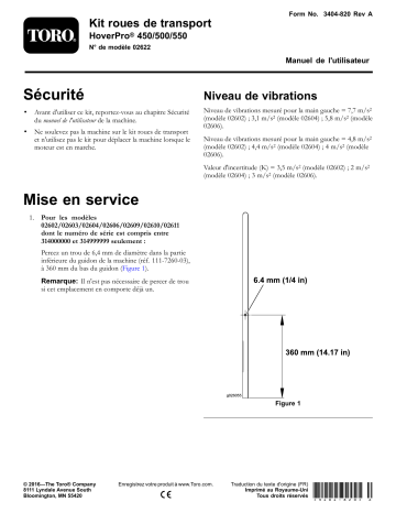 Toro Transport Wheel Kit, HoverPro 450/500/550 Machine Walk Behind Mower Manuel utilisateur | Fixfr