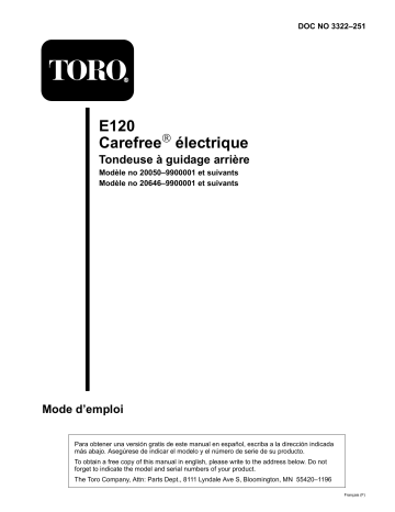 Toro Carefree Recycler Electric Mower, E120 Walk Behind Mower Manuel utilisateur | Fixfr