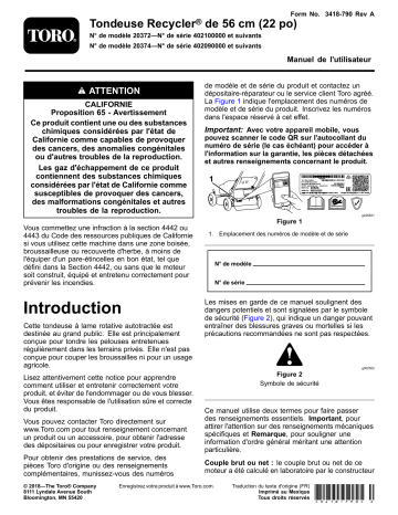 Toro 22in Recycler Lawn Mower Walk Behind Mower Manuel utilisateur | Fixfr