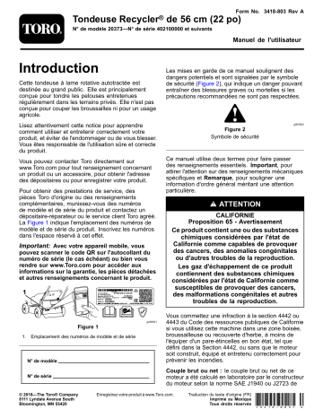 Toro 22in Recycler Lawn Mower Walk Behind Mower Manuel utilisateur | Fixfr