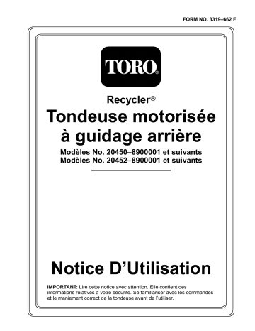 Recycler Mower, R-21P | Toro Recycler Mower, R-21S Walk Behind Mower Manuel utilisateur | Fixfr