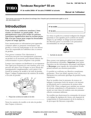Toro 55cm Recycler Lawn Mower Walk Behind Mower Manuel utilisateur | Fixfr