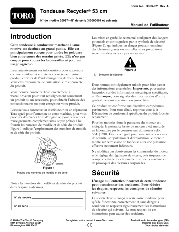 Toro 53cm Recycler Lawn Mower Walk Behind Mower Manuel utilisateur | Fixfr