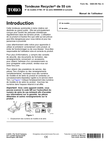 Toro 55cm Recycler Lawn Mower Walk Behind Mower Manuel utilisateur | Fixfr