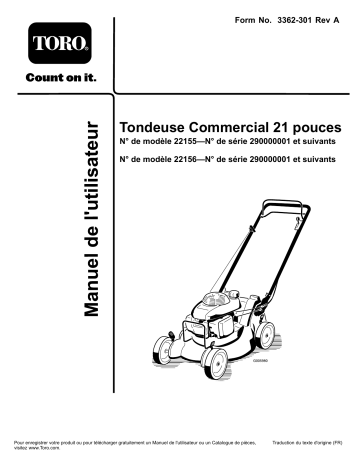 Toro Commercial 21in Lawn Mower Walk Behind Mower Manuel utilisateur | Fixfr