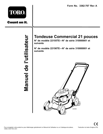 Toro Commercial 53cm Lawn Mower Walk Behind Mower Manuel utilisateur | Fixfr