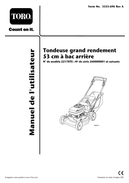 Toro 53cm Heavy-Duty Rear Bagger Lawnmower Walk Behind Mower Manuel utilisateur