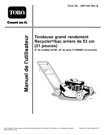 Toro 21in Heavy-Duty Recycler/Rear Bagger Lawn Mower Walk Behind Mower Manuel utilisateur | Fixfr