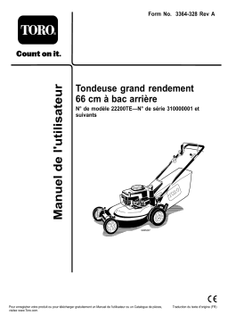 Toro 66cm Heavy-Duty Rear Bagger Lawn Mower Walk Behind Mower Manuel utilisateur