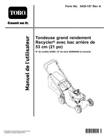 Toro 21in Heavy-Duty Recycler/Rear Bagger Lawn Mower Walk Behind Mower Manuel utilisateur | Fixfr