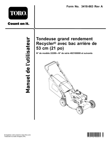 Toro 21in Heavy-Duty Recycler/Rear Bagger Lawn Mower Walk Behind Mower Manuel utilisateur | Fixfr