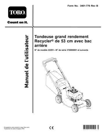 Toro 53cm Heavy-Duty Recycler/Rear Bagger Lawn Mower Walk Behind Mower Manuel utilisateur | Fixfr