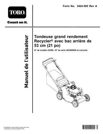 Toro 21in Heavy-Duty Recycler/Rear Bagger Lawn Mower Walk Behind Mower Manuel utilisateur | Fixfr