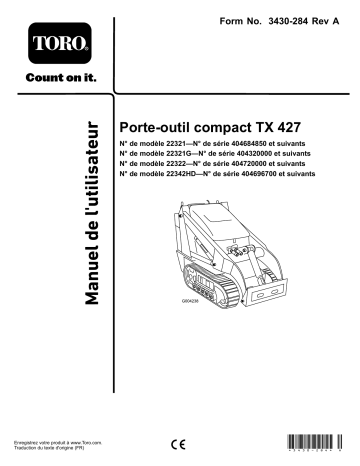 TX 427 Narrow Track Compact Tool Carrier | TX 427 Compact Tool Carrier | Toro TX 427 Wide Track Compact Tool Carrier Compact Utility Loader Manuel utilisateur | Fixfr