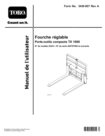 Toro Adjustable Forks, TX 1000 Compact Tool Carriers Compact Utility Loaders, Attachment Manuel utilisateur | Fixfr